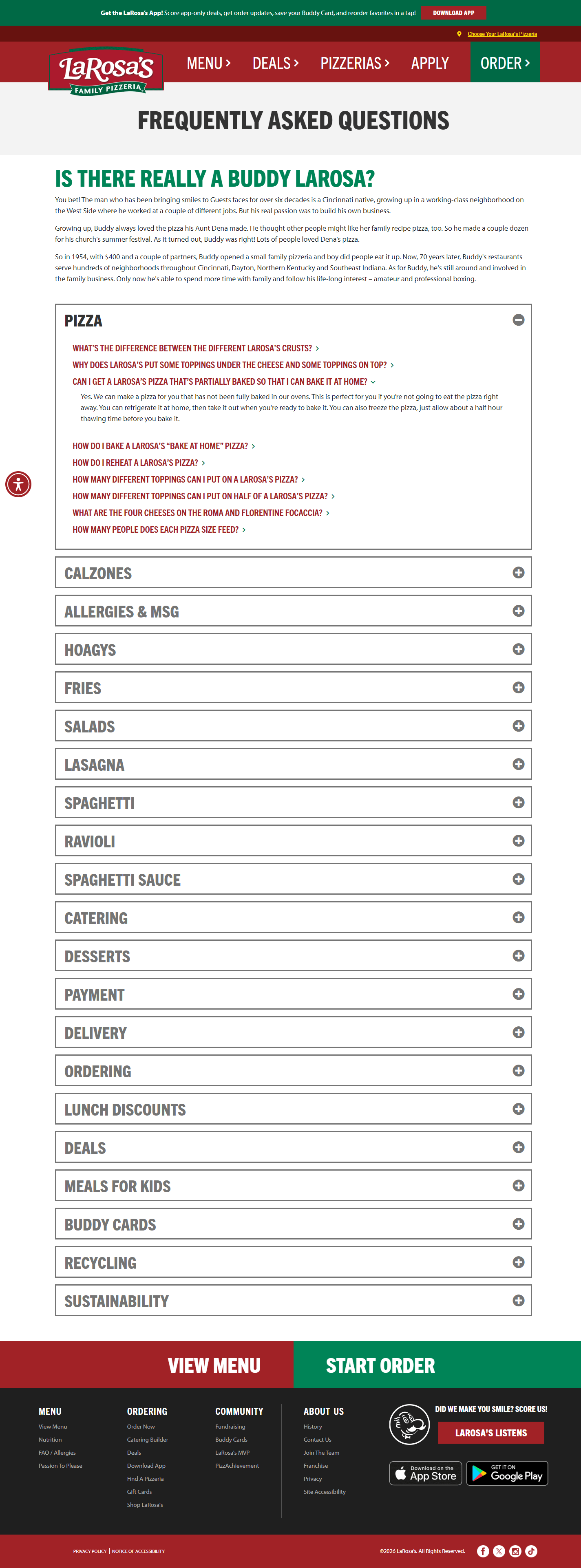 The LaRosa's website