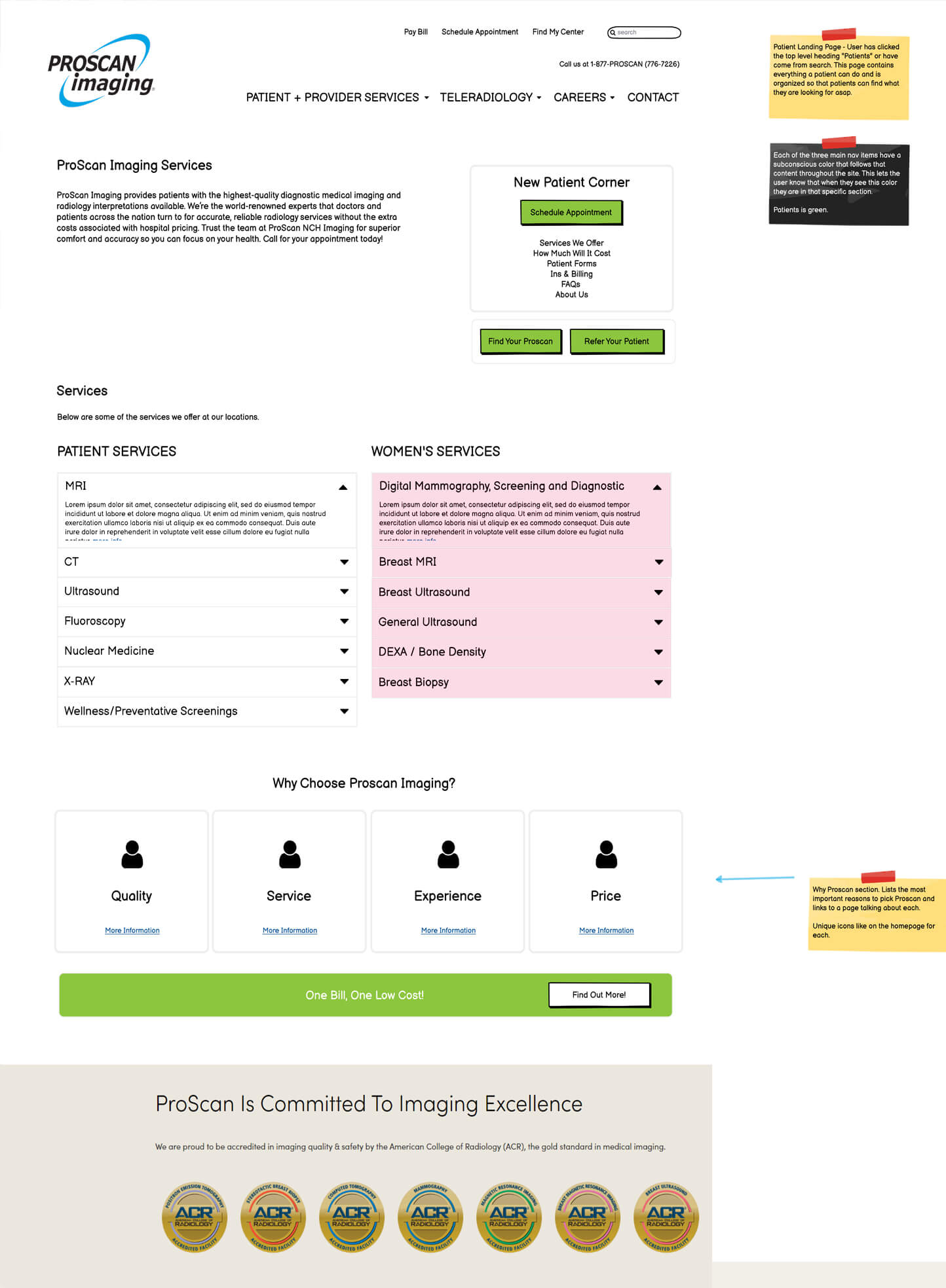 PROSCAN homepage wireframes